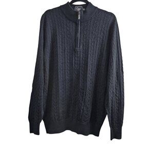 Cigar Couture Knit 1/4 Zip Textured Cable Wool Blend Black Pull Over Sweater